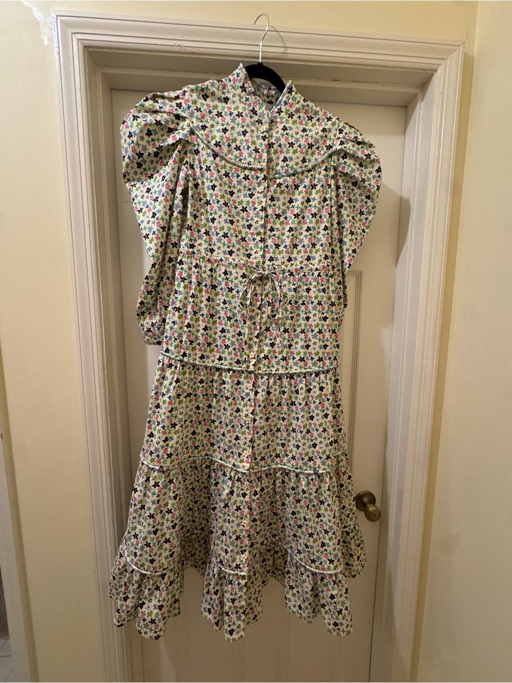 CeliaB Cream Midi Dress with Pink, Blue and Green Floral Motif